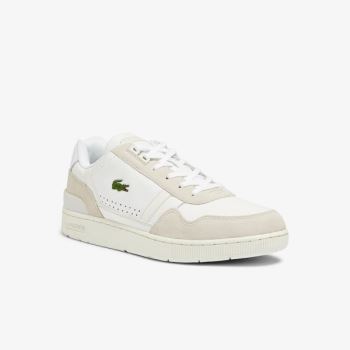 Lacoste T-Clip Leather and Suede Sneakers - Tenisky Pánské Bílé / Šedé | CZ-Dh1Rdc